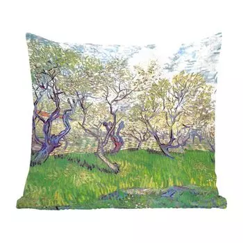 Декоративная подушка MuchoWow, подушка для дивана, декоративная подушка для гостиной, 60 х 60 см, фруктовый сад с цветущими сливами - Винсент Ван Гог - чехол на подушку - хлопчатобумажная ткань - декоративные наволочки