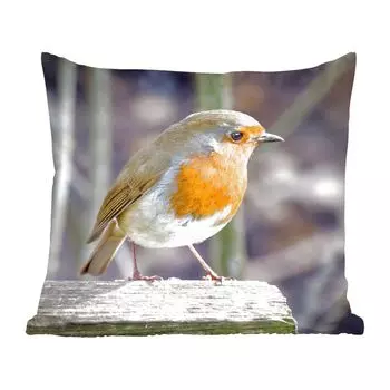 Декоративная подушка MuchoWow, подушка для дивана, декоративная подушка для гостиной, 50 х 50 см, малиновка - зима - дерево - чехлы на подушки - украшение - спальня