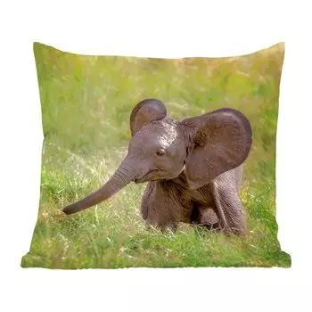 Декоративная подушка MuchoWow, подушка для дивана, декоративная подушка для гостиной, 60 х 60 см, слон, ребенок, теленок, чехол на подушку, хлопчатобумажная ткань, декоративные чехлы на подушки