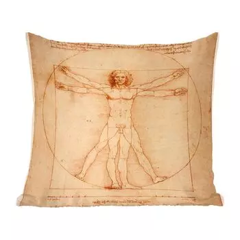 Декоративная подушка MuchoWow, подушка для дивана, декоративная подушка для гостиной, 60 x 60 см, Витрувианский человек - Леонардо да Винчи - чехол на подушку - хлопчатобумажная ткань - декоративные наволочки