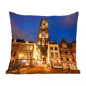Декоративная подушка MuchoWow, подушка для дивана, декоративная подушка для гостиной, 60 x 60 см, ночь - башня собора - Утрехт - чехол на подушку - хлопчатобумажная ткань - декоративные наволочки