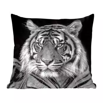 Декоративная подушка MuchoWow, подушка для дивана, декоративная подушка для гостиной, 60 x 60 см, профиль животного Суматранский тигр в черно-белом цвете - чехол на подушку - хлопчатобумажная ткань - декоративные наволочки