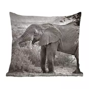 Декоративная подушка MuchoWow, подушка для дивана, декоративная подушка для гостиной, 50 х 50 см, профиль слона в черно-белом цвете - чехлы на подушки - декорирование - спальня