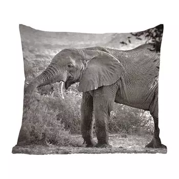 Декоративная подушка MuchoWow, подушка для дивана, декоративная подушка для гостиной, 60 х 60 см, профиль слона в черно-белом цвете - чехол на подушку - хлопчатобумажная ткань - декоративные чехлы на подушки