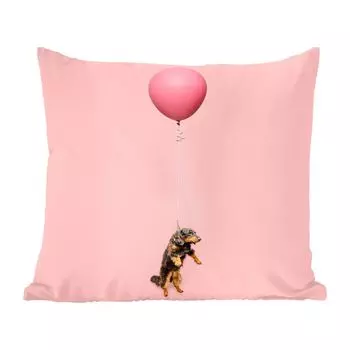 Декоративная подушка MuchoWow, подушка для дивана, декоративная подушка для гостиной, 50 х 50 см, такса плывет вверх через воздушный шар - чехлы на подушки - украшение - спальня