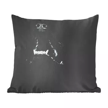 Декоративная подушка MuchoWow, подушка для дивана, декоративная подушка для гостиной, 60 x 60 см, собака с профилем животного с открытой пастью в черно-белом цвете - чехол на подушку - хлопчатобумажная ткань - декоративные чехлы на подушки