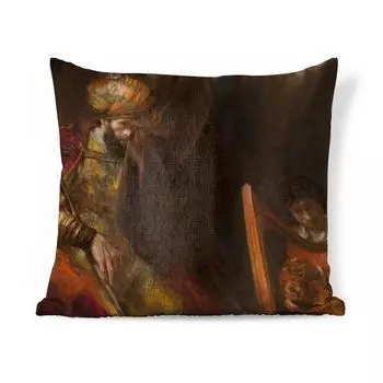 Декоративная подушка MuchoWow, подушка для дивана, декоративная подушка для гостиной, 60 х 60 см, Саул и Давид - Рембрандт ван Рейн - чехол на подушку - хлопчатобумажная ткань - декоративные наволочки