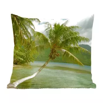 Декоративная подушка MuchoWow, подушка для дивана, декоративная подушка для гостиной, 60 х 60 см, пальмы на пляже Моореа - чехол для подушки - хлопчатобумажная ткань - декоративные чехлы для подушек
