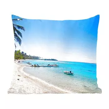 Декоративная подушка MuchoWow, подушка для дивана, декоративная подушка для гостиной, 60 х 60 см, Пляж Моореа - чехол на подушку - хлопчатобумажная ткань - декоративные чехлы на подушки