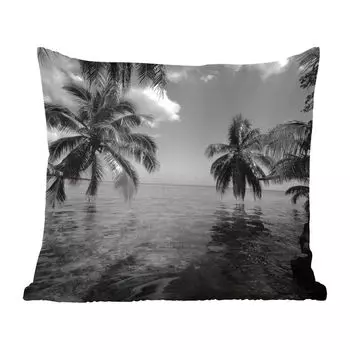 Декоративная подушка MuchoWow, подушка для дивана, декоративная подушка для гостиной, 60 х 60 см, отражение пальм в море Моореа в черно-белом цвете - чехол на подушку - хлопчатобумажная ткань - декоративные наволочки