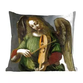 Декоративная подушка MuchoWow, подушка для дивана, декоративная подушка для гостиной, 60 х 60 см, ангел в зеленом с флагом - Леонардо да Винчи - чехол на подушку - хлопковая ткань - декоративные наволочки