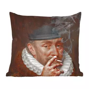 Декоративная подушка MuchoWow, подушка для дивана, декоративная подушка для гостиной, 60 x 60 см, Вильгельм Оранский - искусство - курение - чехол на подушку - хлопчатобумажная ткань - декоративные наволочки