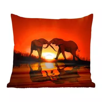 Декоративная подушка MuchoWow, подушка для дивана, декоративная подушка для гостиной, 60 x 60 см, пара слонов на закате - чехол на подушку - хлопчатобумажная ткань - декоративные наволочки
