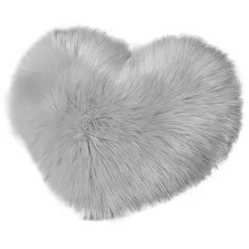 Декоративная подушка Нечеткая длинная подушка из искусственного меха в форме сердца в форме сердца Пушистый диван Украшение для спальни Подушка для поясничной спины Бытовые принадлежности-Светло-серый Stuttg