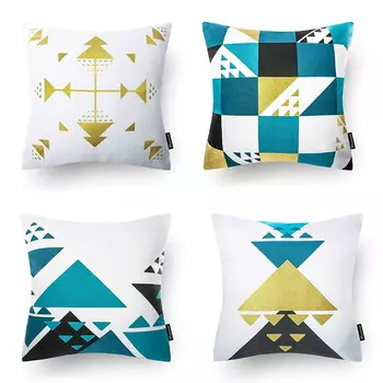 Декоративная подушка Phantscope Geometric 18 x 18 дюймов 4 шт, синий/золотой