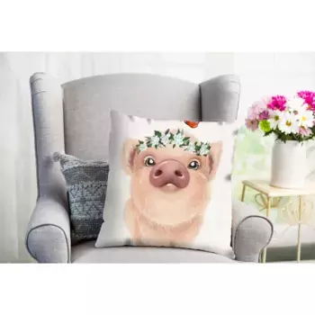 Декоративная подушка Queence «Банго», милый поросенок, чехол без наполнителя, 1 шт, цвет rosa + bedruckt