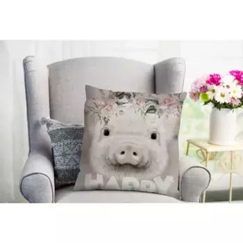 Декоративная подушка Queence «Бардо», милый поросенок, чехол без наполнителя, 1 шт, цвет rosa + bedruckt