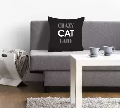 Декоративная подушка Queence "Crazy Cat Lady", с надписью, чехол без наполнения, 1 шт 40х40 см, черный/белый