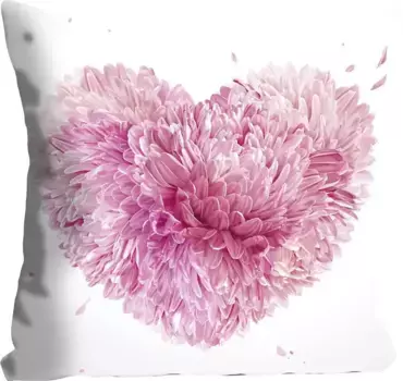 Декоративная подушка Queence "Цветочное сердце", с цветочным сердцем, чехол без наполнения, 1 шт 40х40 см, розовый