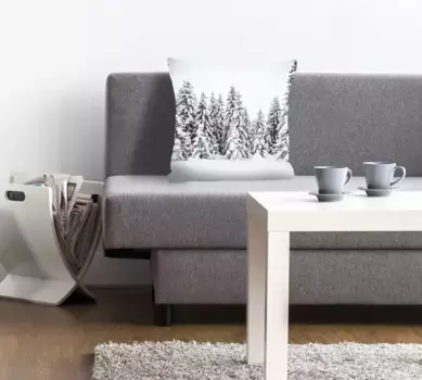 Декоративная подушка Queence "Дерево", с еловым лесом, чехол без наполнителя, 1 шт 40х40 см, белый/черный