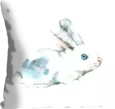 Декоративная подушка Queence "Ezzo", с синим кроликом, чехол без наполнения, 1 шт 40х40 см, синий