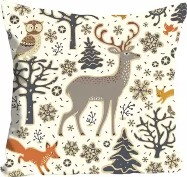 Декоративная подушка Queence "Fiete", (1 шт.), с лесом, полным зверей, чехол без наполнения, 1 шт 40х40 см, цвет bunt + bedruckt