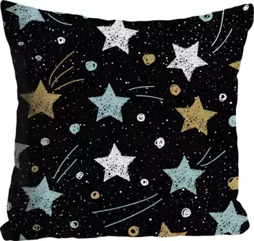 Декоративная подушка Queence "Галактика", чехол на подушку без наполнения, 1 шт 40х40 см, белый/черный/золотой/голубой