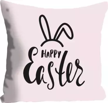 Декоративная подушка Queence "Happy Пасха розовая", с пасхальной надписью, чехол без наполнения, 1 шт 40х40 см, бледно-розовый