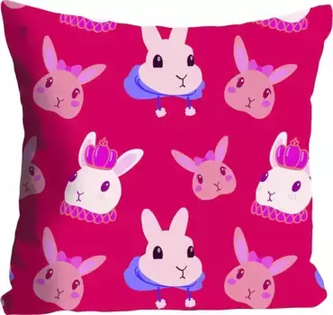 Декоративная подушка Queence "Эван", с множеством зайчиков, чехол без наполнения, 1 шт 40х40 см, розовый