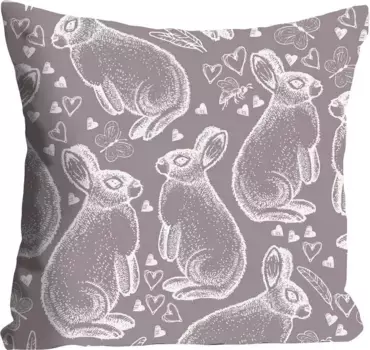 Декоративная подушка Queence "Кимон", с зайчиками и сердечками, чехол без наполнения, 1 шт 40х40 см, серый