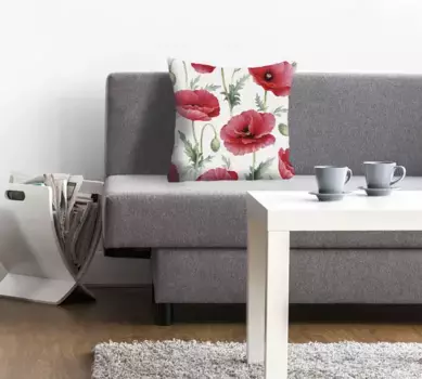 Декоративная подушка Queence "Леон", с маками, чехол без наполнителя, 1 шт 40х40 см, красный