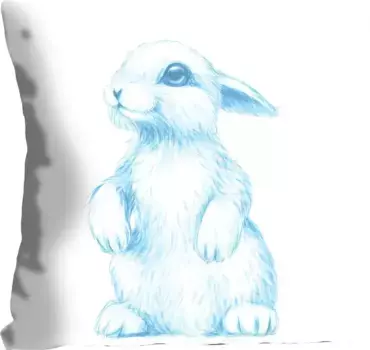 Декоративная подушка Queence "Лух", с синим зайчиком, чехол без наполнения, 1 шт 40х40 см, светло-голубой