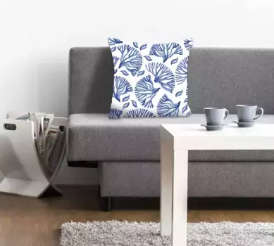 Декоративная подушка Queence "Марлик", с кораллами, чехол без наполнения, 1 шт 40х40 см, синий