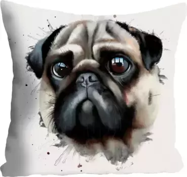 Декоративная подушка Queence "Мопс", чехол на подушку без наполнения, 1 шт 40х40 см, цвет bunt + bedruckt