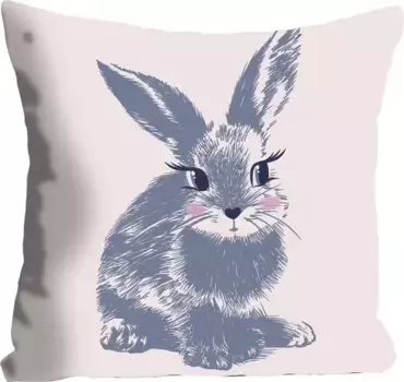 Декоративная подушка Queence "Nengah", с пугливым кроликом, чехол без наполнения, 1 шт 40х40 см, цвет helllila + bedruckt