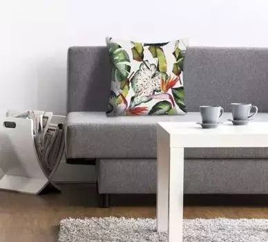 Декоративная подушка Queence "Ной", с тропическими листьями, чехол без наполнения, 1 шт 40х40 см, зеленый