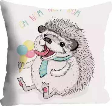 Декоративная подушка Queence "Nom Nom", с маленьким ёжиком, чехол без наполнителя, 1 шт 40х40 см, цвет bunt + bedruckt