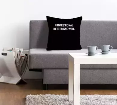 Декоративная подушка Queence "PROFESSIONAL BETTER KNOWER.", чехол без наполнения, 1 шт 40х40 см, черный