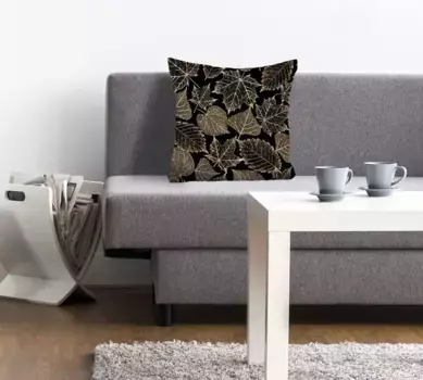 Декоративная подушка Queence, с золотыми осенними листьями, чехол без наполнителя, 1 шт 40х40 см, черный/коричневый/золотой