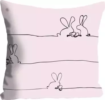 Декоративная подушка Queence "Семья кроликов розовая", с парой пасхальных кроликов, чехол без наполнения, 1 шт 40х40 см, розовый