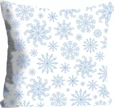 Декоративная подушка Queence "Снег", с зубчатыми снежинками, чехол без наполнителя, 1 шт 40х40 см, цвет babyblau + bedruckt