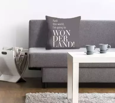 Декоративная подушка Queence "Страна чудес", с надписью, чехол без наполнения, 1 шт 40х40 см, серый