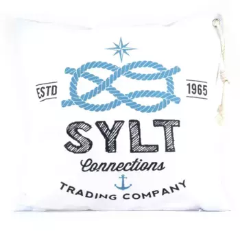 Декоративная подушка Queence "Sylt 40x40/50x50cm", чехол для садовой подушки, чехол с петелькой и шнуром, чехол для подушки морской 50х50 см, белый/синий