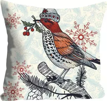 Декоративная подушка Queence "Вилли", с разноцветной птичкой в шляпке, чехол без наполнения, 1 шт 40х40 см, цвет bunt + bedruckt