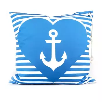 Декоративная подушка Queence "Якорь 40x40/50x50см, чехол для уличной подушки садовый", чехол для подушки с петелькой и шнуром, чехол для подушки морской 40х40 см, синий/белый