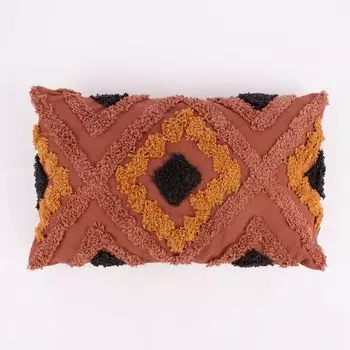 Декоративная подушка с абстрактной ромбовидной бахромой, хлопок какао, коричневая охра Blyco