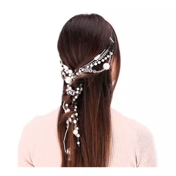 Декоративная повязка для волос с жемчугом на цепочке - серебро Hedo