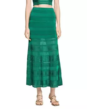 Декоративная вязаная макси-юбка Sandro, зеленый