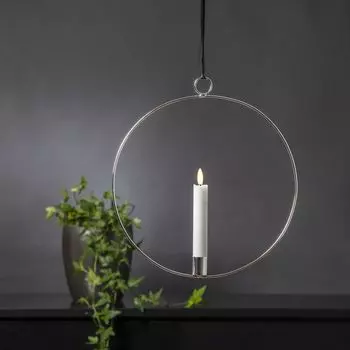 Декоративное кольцо со светодиодным пламенем свечи - с подвеской - Д: 28,5 см - таймер - батарейка - серебро MARELIDA