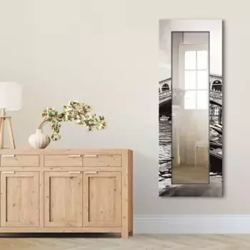 Декоративное зеркало Artland "Canal Grande Rialto Bridge Venice", зеркало в полный рост в раме, настенное зеркало, с мотивной рамой, загородный дом 50,4х140,4х1,6 см, черный